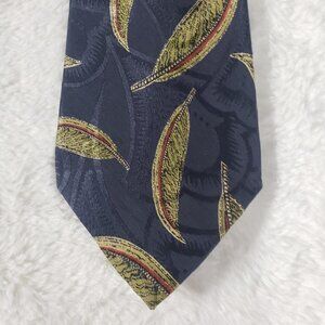 VTG Burberry's Navy Green Feather Print Wool and Silk Tie